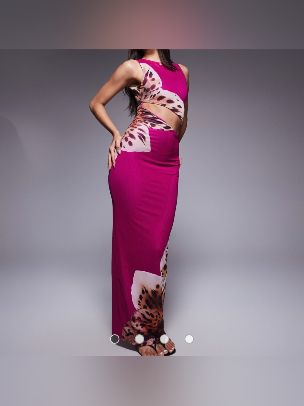 Murci slinky cutout side maxi dress in purple floral print